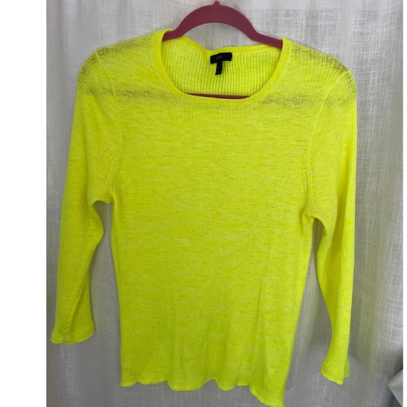 J. Crew Women's Sweater Top XL Long Sleeve Ribbed Knit Neon Yellow Linen Blend - Picture 1 of 5